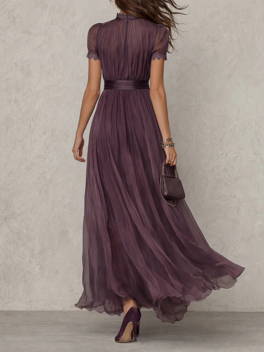 Maxi Chiffon Dress with Keyhole Neckline in Purple