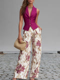 Pink Gilet and Wide Floral Pants