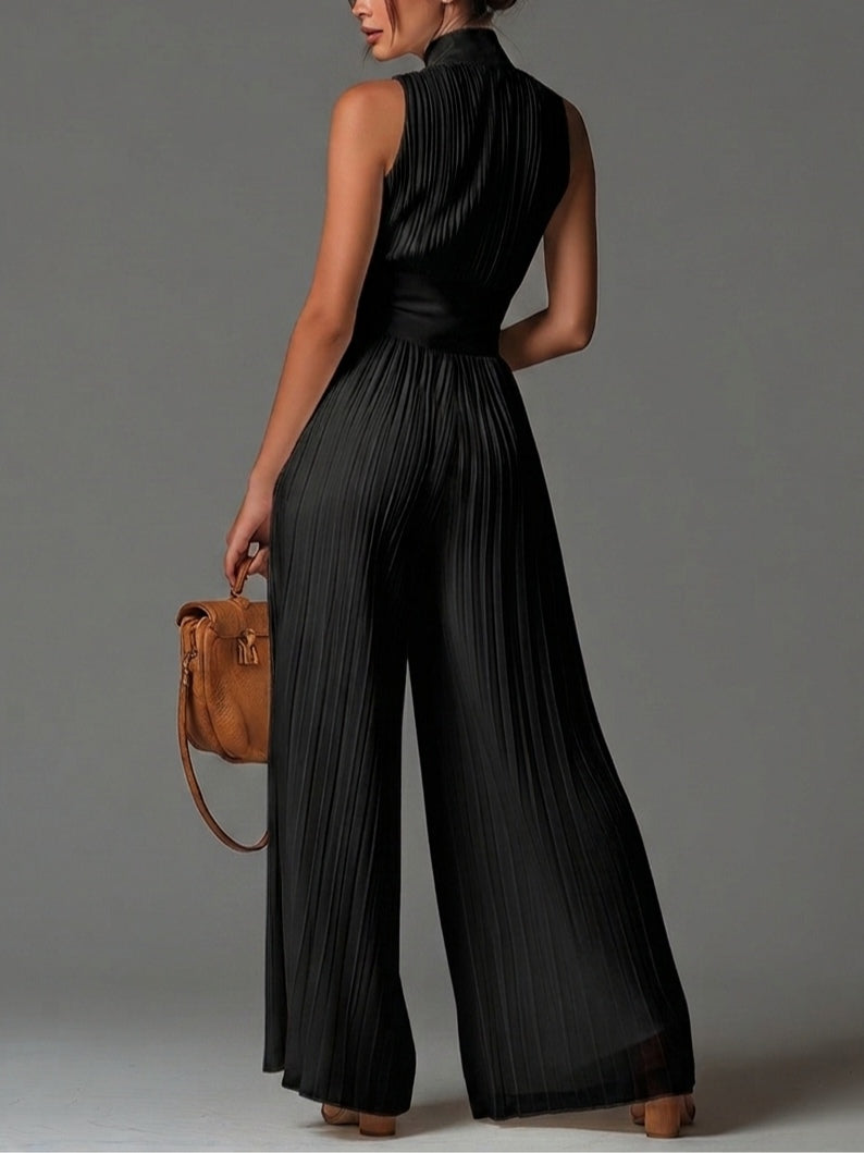 Black Sleeveless Jumpsuit with V-Neck