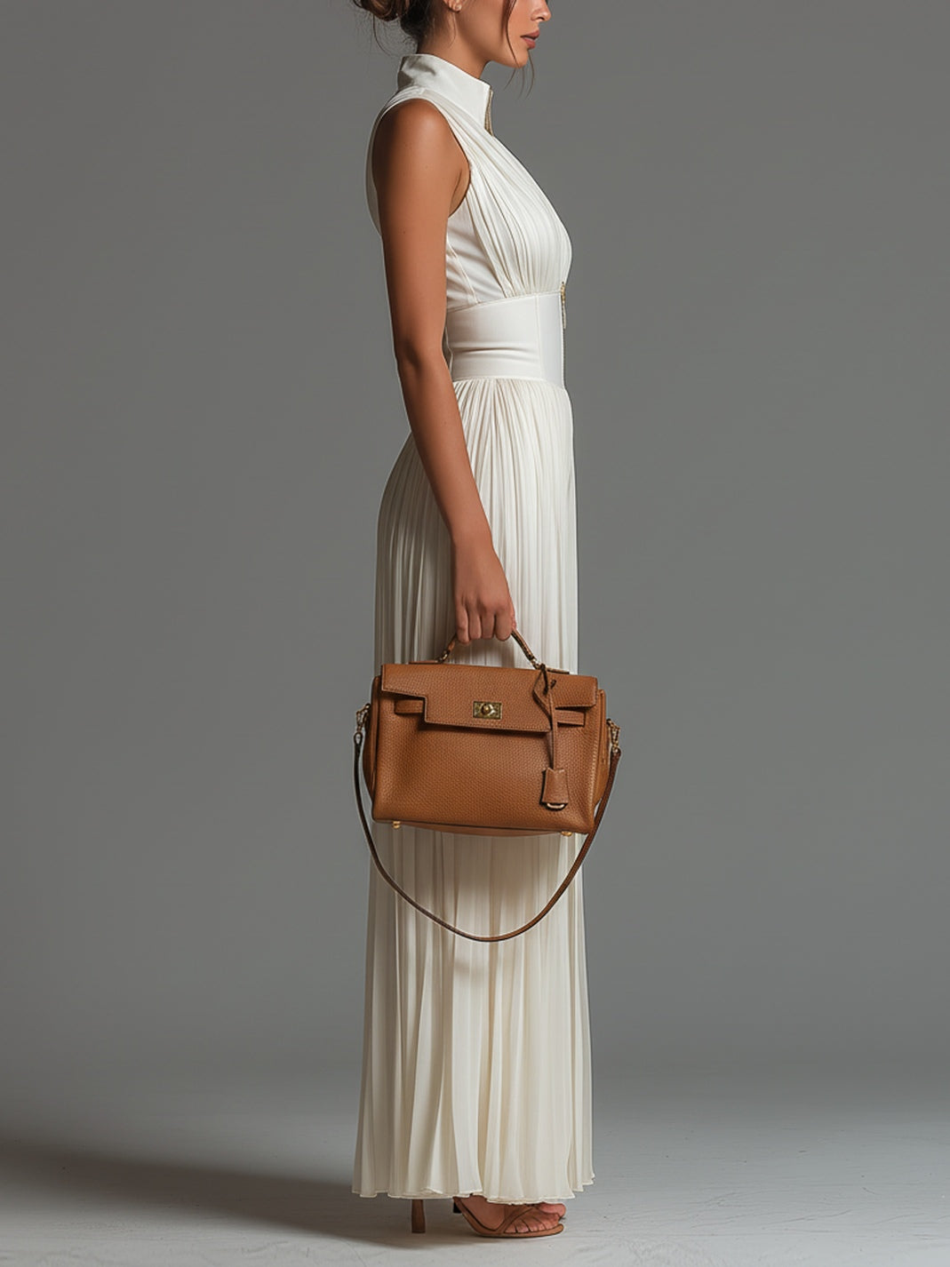 White Sleeveless Chiffon Jumpsuit with Zip