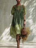 Midi Chiffon Dress in Green with Off-the-Shoulder Design