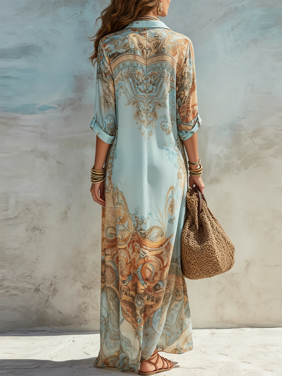 Blue Maxi Dress with Floral Print