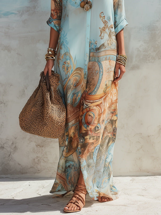 Blue Maxi Dress with Floral Print