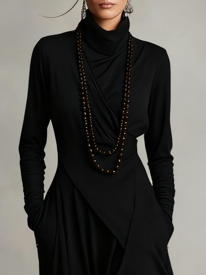 Arielle Vintage Asymmetrical Turtleneck Dress