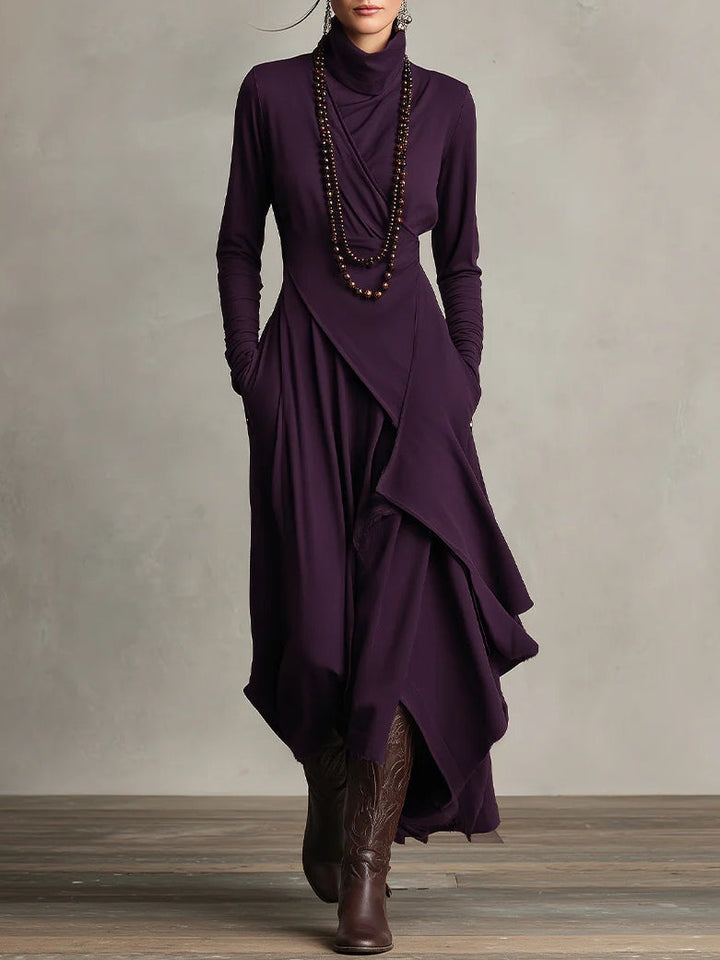 Arielle Vintage Asymmetrical Turtleneck Dress