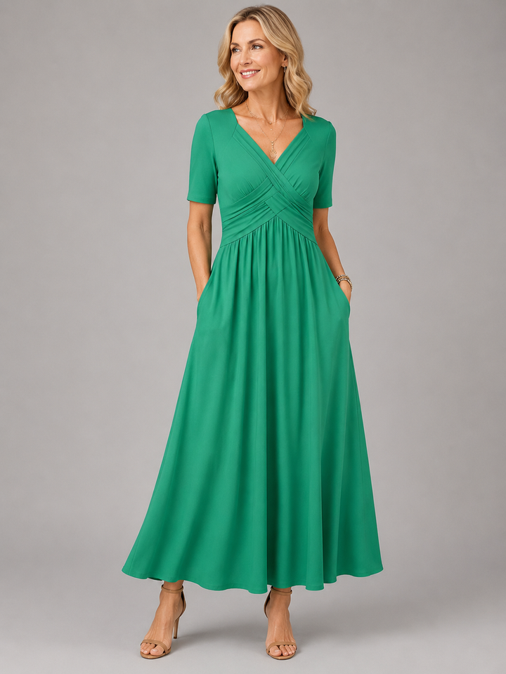 Analeia | Elegant V-Neck Midi Dress