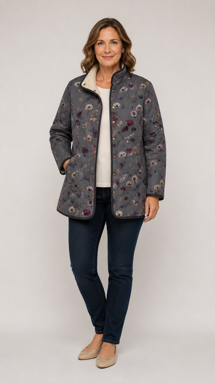 REINA™ | Quilted Jacket with Vintage Floral Print