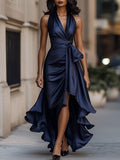 Scarlett | Satin Halter Ruffle Gown