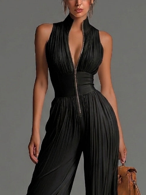 Black Sleeveless Jumpsuit with V-Neck