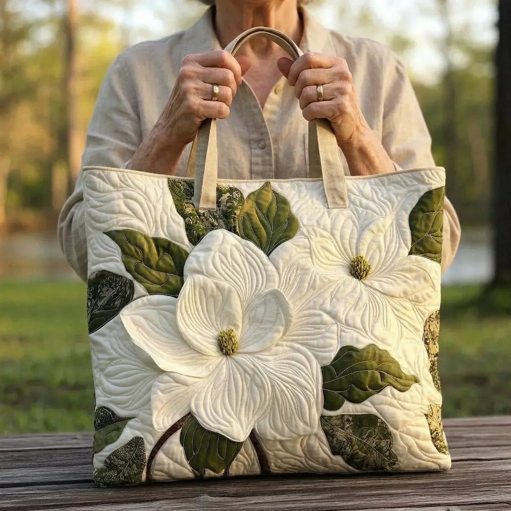Quilted Artisan Bag - Elegant White Lilies