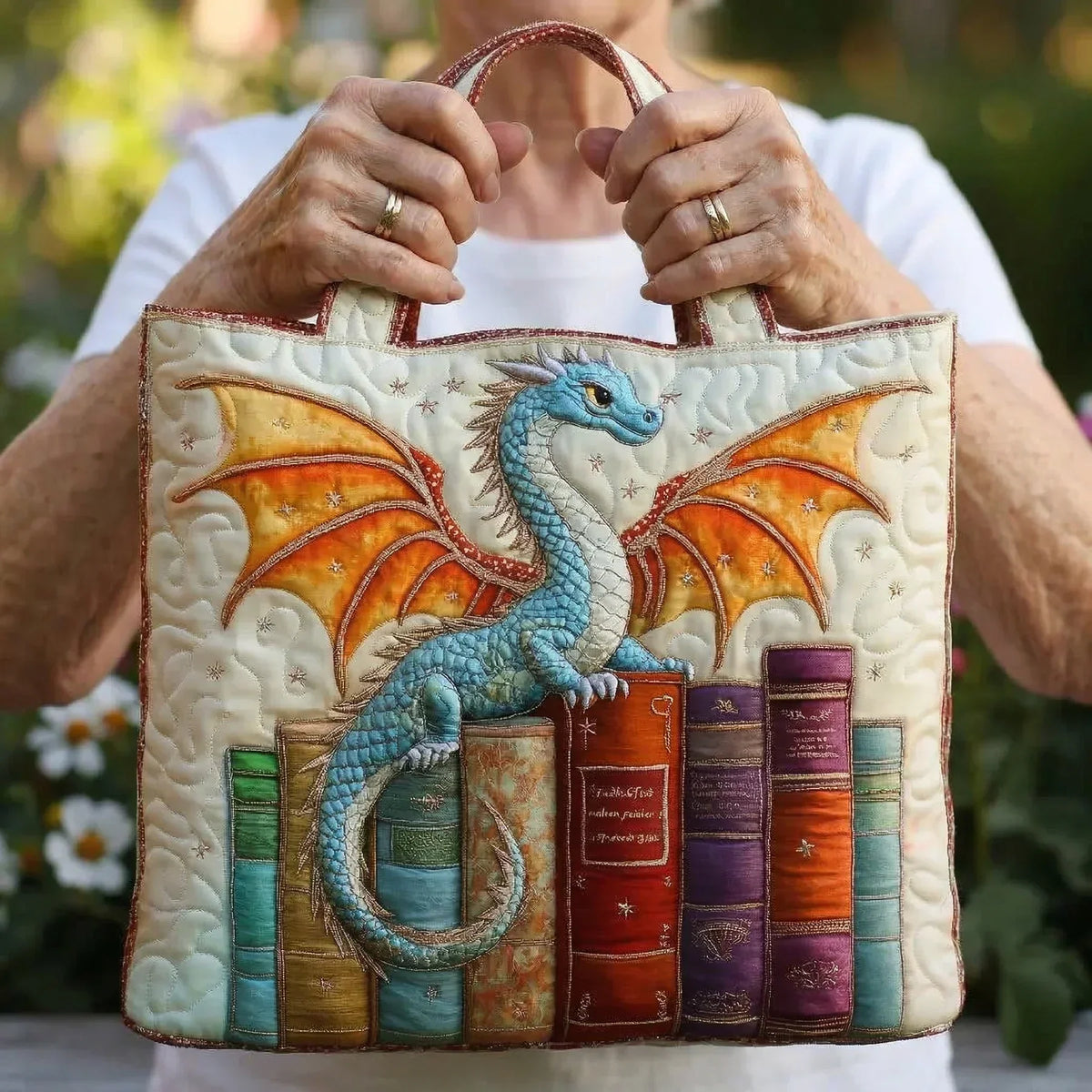 Quilted Tote Bag - Emerald Dragon