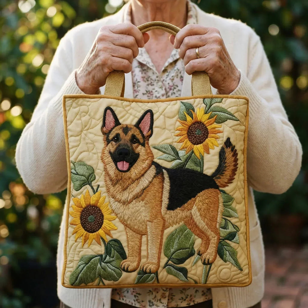 Handcrafted Tote Bag - Floral German Shepherd