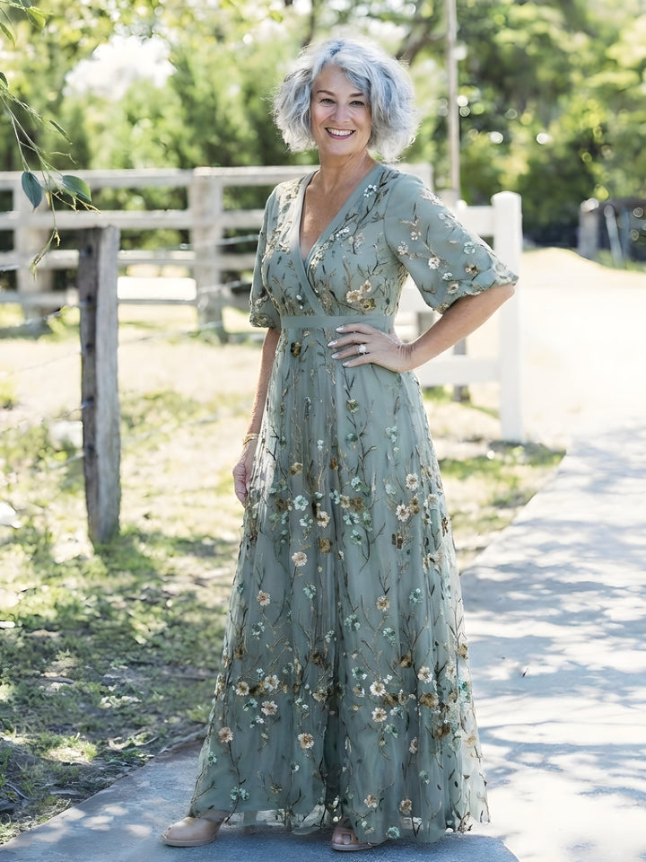 Amber | Floral V-Neck Maxi Dress