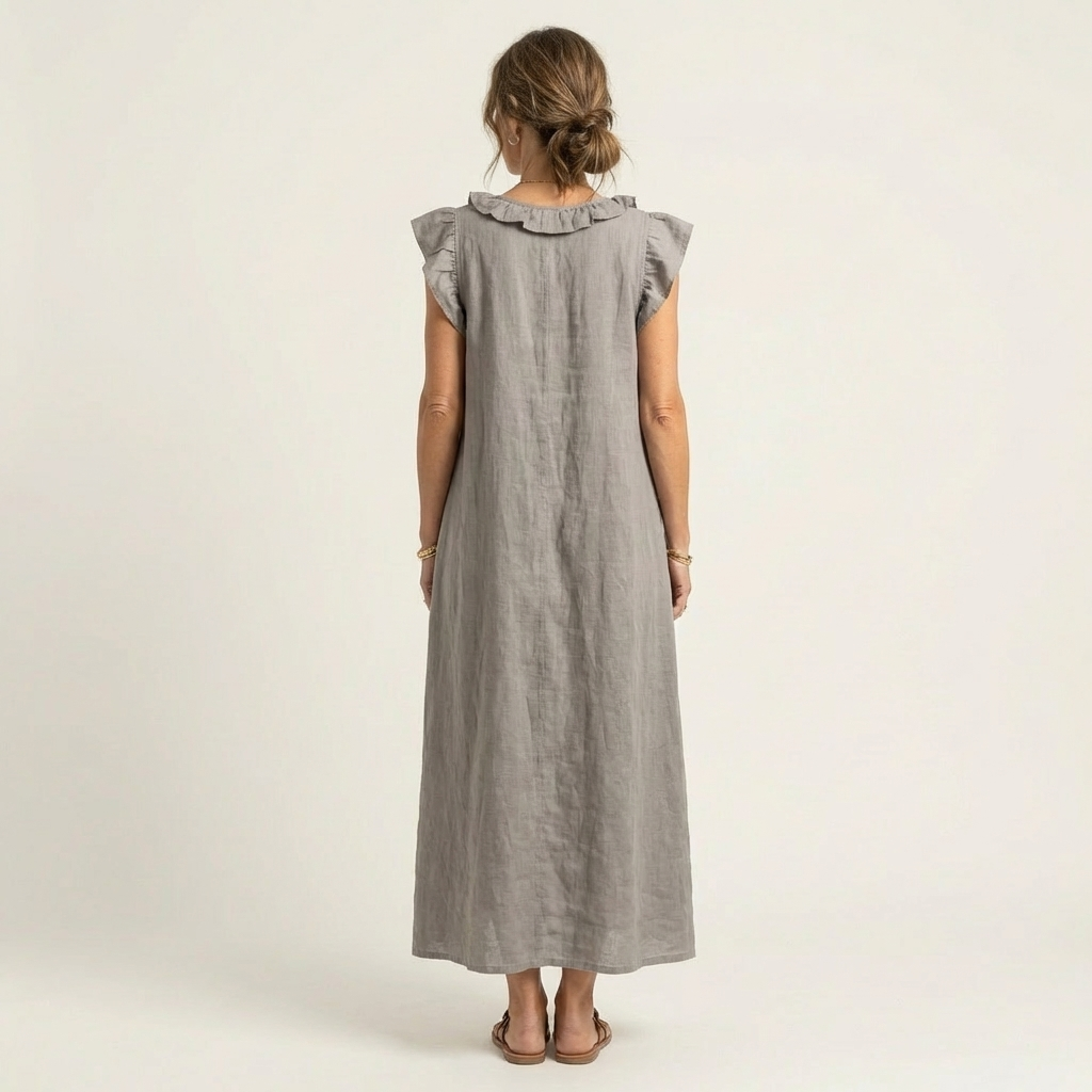 Amina™ Ruffle V-Neck Linen Maxi Dress