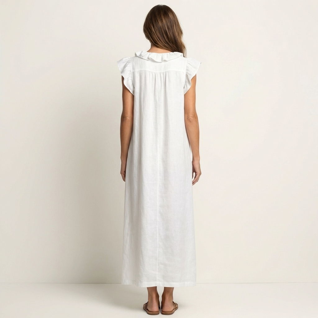 Amina™ Ruffle V-Neck Linen Maxi Dress