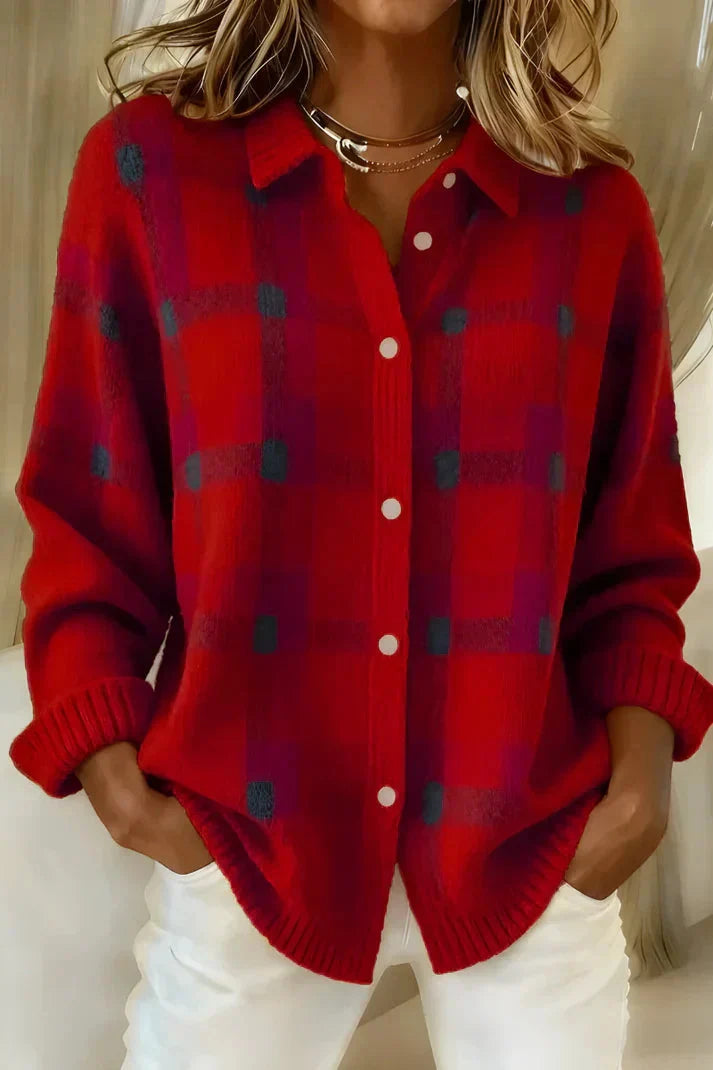 Haley Cozy Plaid Knit Cardigan